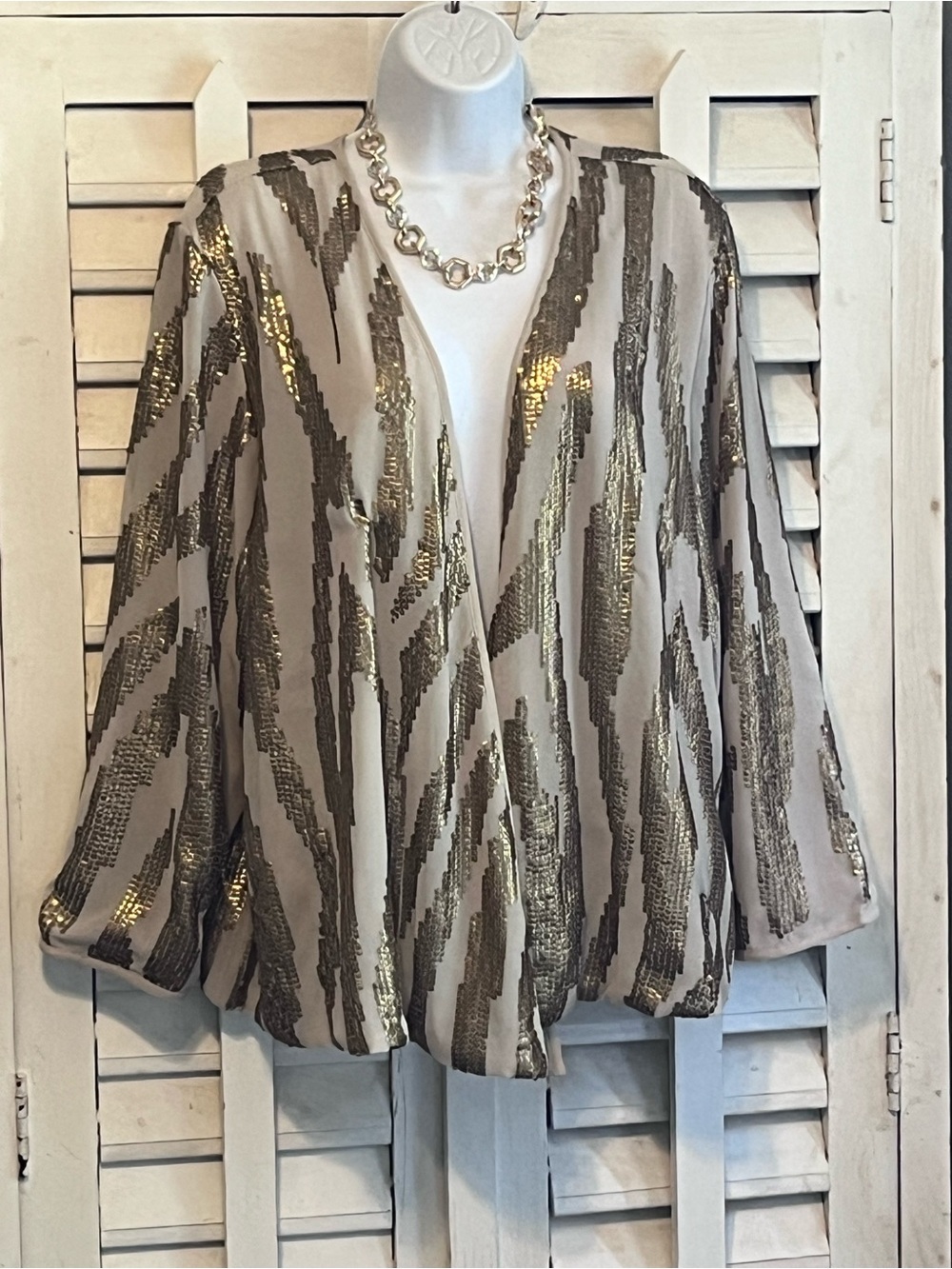 Chico's Sequin Abstract Striped Open Front Topper Jacket Size 3 / XL